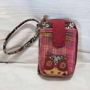 Karma Boho Owl Wristlet Wallet Corduroy Plaid Floral Burgandy Mustard Yellow